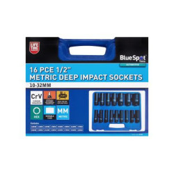 Blue Spot 16pc 1/2" Metric Deep Impact Socket Set (10–32mm) | Heavy‑Duty Impact Sockets -01550