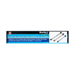 Blue Spot Tools 3pc 4‑in‑1 Ratchet Ring Spanner Set (8–19mm) | Multi‑Size Ratcheting Spanners - 04318