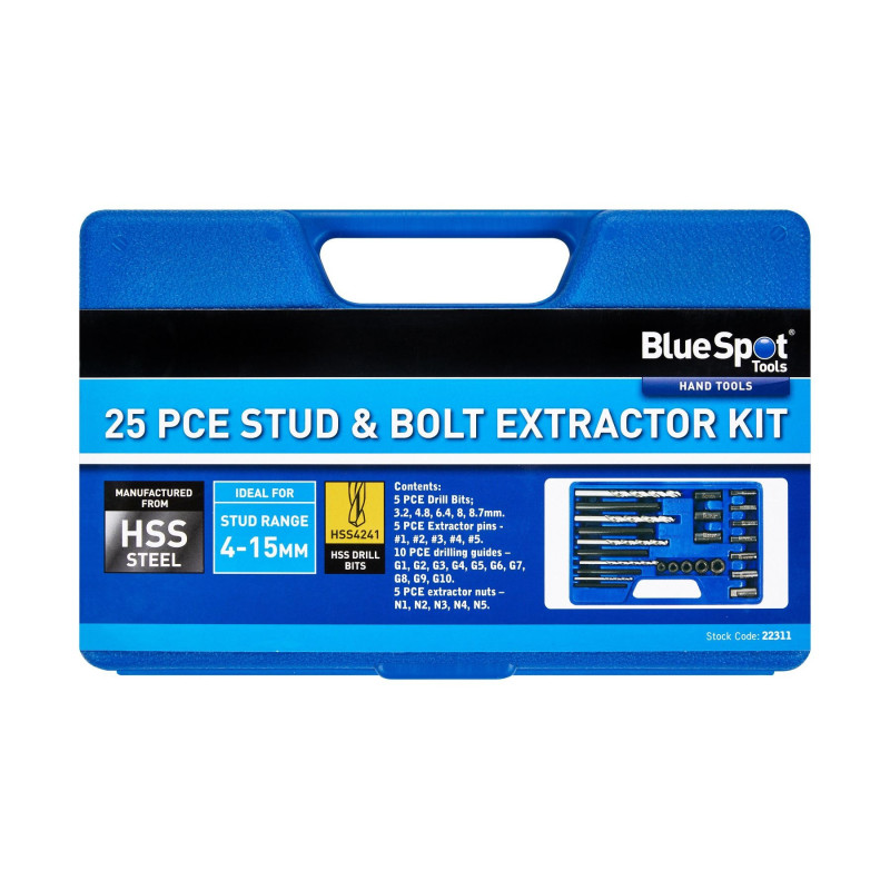 Blue Spot Tools 25pc Stud & Bolt Extractor Kit | Professional Damaged Bolt Removal Set - 22311