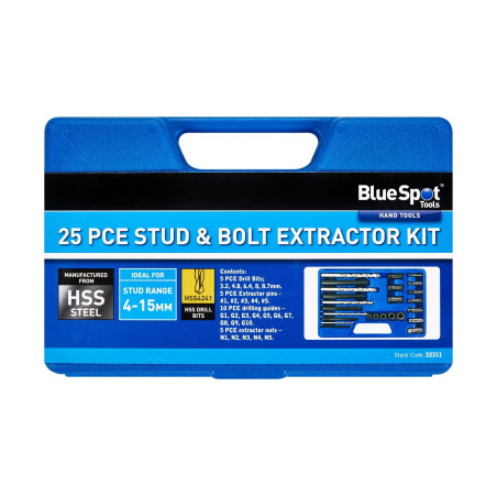 Blue Spot Tools 25pc Stud & Bolt Extractor Kit | Professional Damaged Bolt Removal Set - 22311