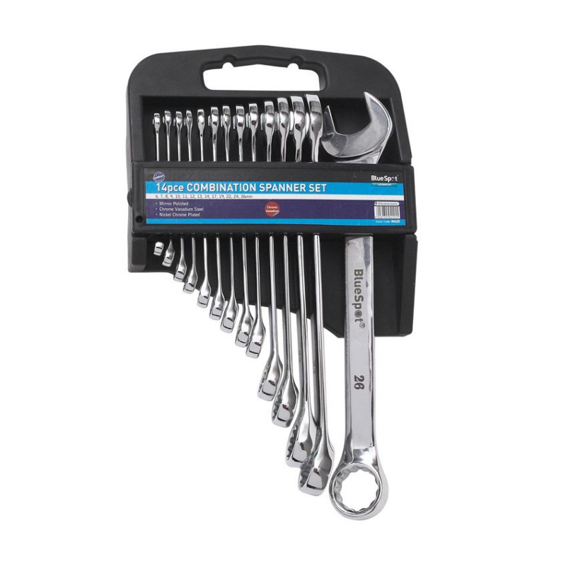 Blue Spot Tools 14pc Chrome Vanadium Combination Spanner Set | Professional Metric Spanner Kit - 04125