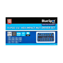 Blue Spot 14139 15pc 1/4" Hex Impact Nut Driver Set | Metric & SAE