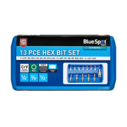 Blue Spot Tools 13pc 1/4", 3/8" & 1/2" Hex Bit Set (H2–H14) | Chrome Vanadium Bit Kit - 01492