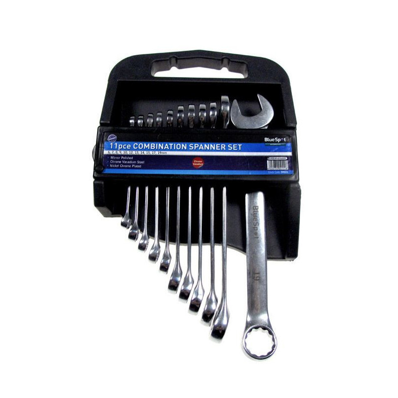 Blue Spot Tools 11pc Chrome Vanadium Combination Spanner Set | Metric Spanner Kit - 04111