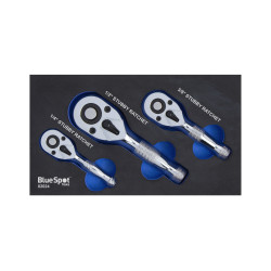 Blue Spot Tools 3 Pce Stubby Ratchet Set in EVA Foam (1/4". 3/8"/1/2")