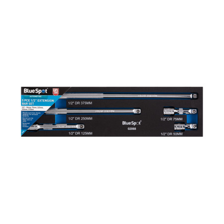 Blue Spot Tools 5pc 1/2" Extension Bar Set | Heavy‑Duty Chrome Vanadium Extensions - 02088