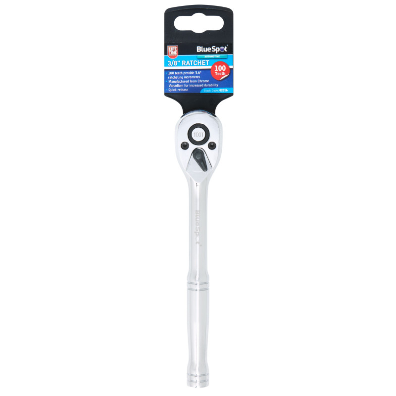 Blue Spot 02016 3/8" Ratchet | 100‑Tooth Fine Mechanism | Cr‑Mo Head
