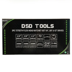 DSD Tools DS1373 3pc Flexi Head Ratchet Set | 1/4, 3/8, 1/2 Drive