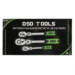 DSD Tools DS1373 3pc Flexi Head Ratchet Set | 1/4, 3/8, 1/2 Drive