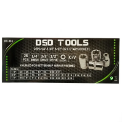 DSD Tools DS1314 28pc E‑Star Socket Set | 1/4, 3/8, 1/2 Drive