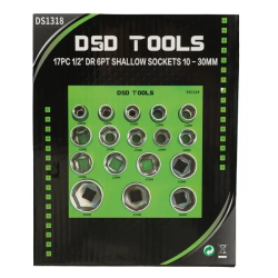 DSD Tools DS1318 17pc 1/2" Drive 6pt Shallow Socket Set