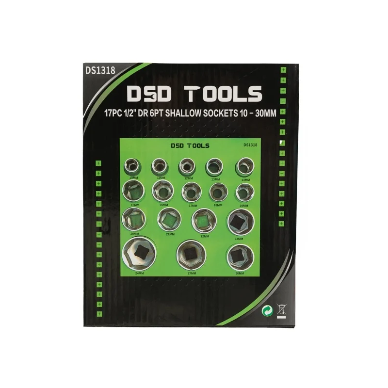 DSD Tools DS1318 17pc 1/2" Drive 6pt Shallow Socket Set