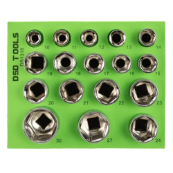 DSD 17Pc 1/2" Drive 6pt Shallow Sockets 10mm-30mm - DS1318