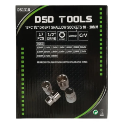 DSD 17Pc 1/2" Drive 6pt Shallow Sockets 10mm-30mm - DS1318