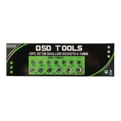 DSD Tools DS1319 13pc 1/4" Drive Shallow Socket Set 4–14mm